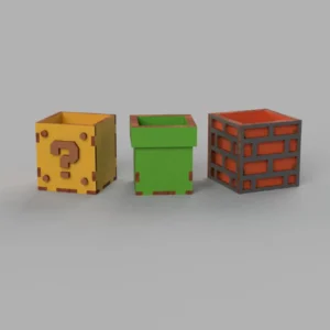 "Level up your desk with our Mario Question Block SVG/DXF file! Perfect for laser cutting a unique organizer for pens, brushes & small items. A must-have for gaming fans & DIY enthusiasts."